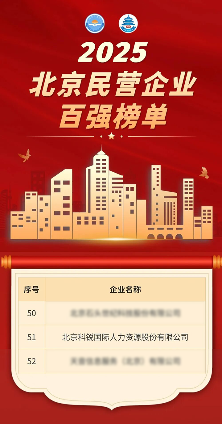 人力资源公司万象城AWC(中国)国际荣登北京市工商联发布的2025北京民营企业百强榜单